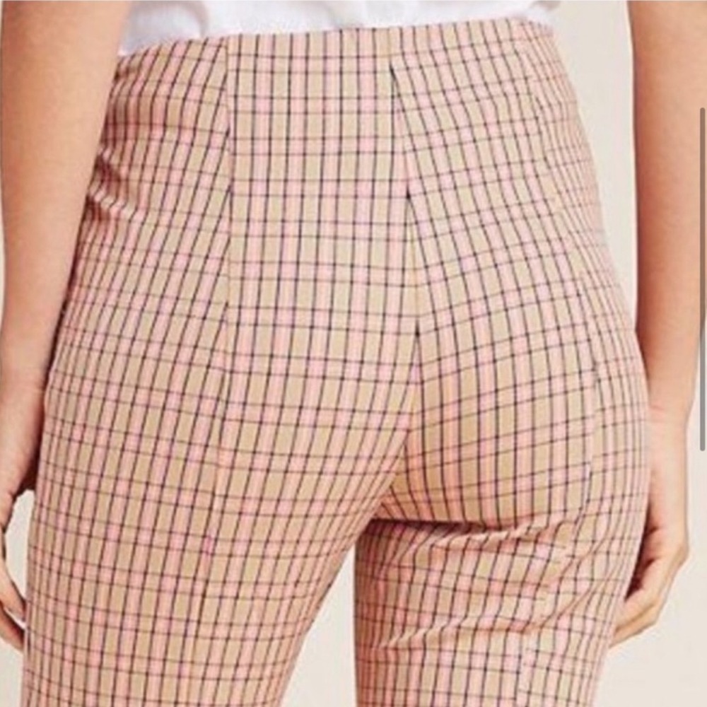 Anthropologie The Essential Slim‎ Plaid Cropped Pants Women's US 10 Pink Tan - Picture 3 of 13